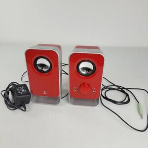 Logitech 2008 LS11 2.0 Stereo Speaker System Red Tested Good condition